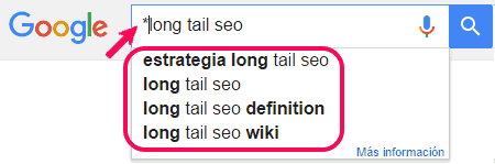 Función autocompletar de Google con asterisco al inicio para long tail