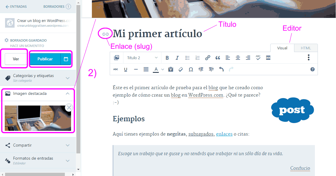 Editor de artículo de WordPress.com