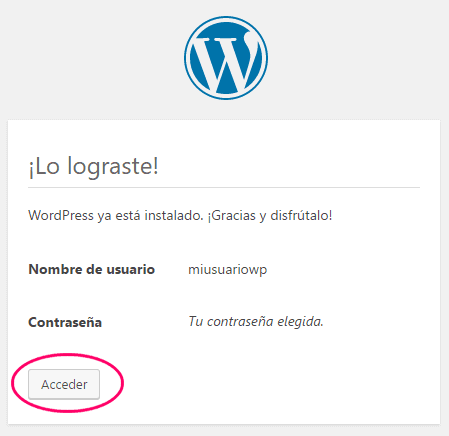 WordPress instalado correctamente