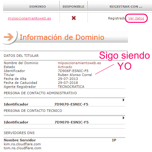 WHOIS de miposicionamientoweb.es en dominios.es